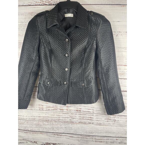 Bernard Zins Paris Jacket Women's 4 Black Silk Blend Jacquard Button Front Trim - Picture 4 of 9
